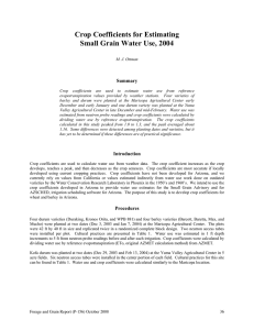 Crop Coefficients for Estimating Small Grain Water Use, 2004  Summary