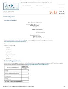 2015 Pacific University Complete Report Card Institution Information