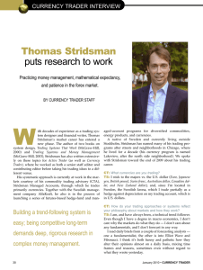 W Thomas Stridsman puts research to work CURRENCY TRADER INTERVIEW