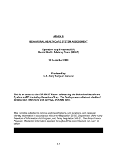 ANNEX B BEHAVIORAL HEALTHCARE SYSTEM ASSESSMENT Operation Iraqi Freedom (OIF)