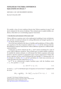 NONLINEAR VOLTERRA DIFFERENCE EQUATIONS IN SPACE l