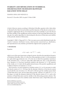 STABILITY AND BIFURCATION OF NUMERICAL DISCRETIZATION NICHOLSON BLOWFLIES EQUATION WITH DELAY
