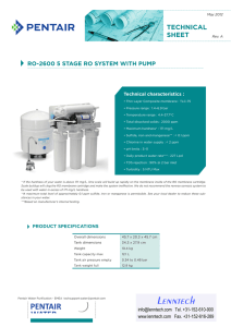 technical sheet RO-2600 5 stage RO system with PumP technical characteristics :