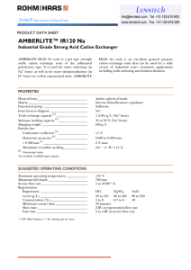 AMBERLITE™ IR120 Na Industrial Grade Strong Acid Cation Exchanger PRODUCT DATA SHEET