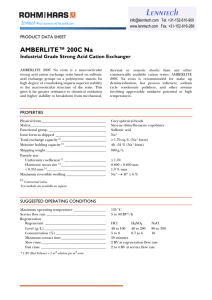 AMBERLITE™ 200C Na Industrial Grade Strong Acid Cation Exchanger PRODUCT DATA SHEET