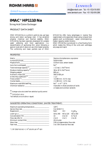 IMAC HP1110 Na Strong Acid Cation Exchanger PRODUCT DATA SHEET