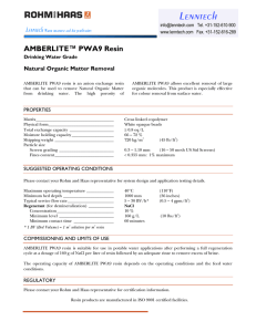 Lenntech  AMBERLITE™ PWA9 Resin Natural Organic Matter Removal