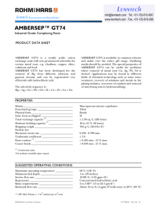 Lenntech AMBERSEP™ GT74 Industrial Grade Complexing Resin PRODUCT DATA SHEET