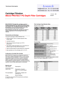 Cartridge Filtration BECO PROTECT PG Depth Filter Cartridges Technical Information