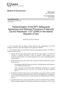 Implementation of the NPT Safeguards Agreement and Relevant Provisions of Security