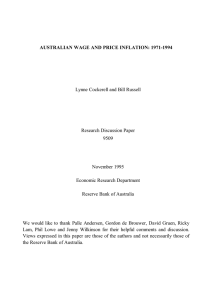 AUSTRALIAN WAGE AND PRICE INFLATION: 1971-1994 Lynne Cockerell and Bill Russell 9509
