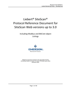 Liebert® SiteScan® Protocol Reference Document for SiteScan Web versions up to 3.0
