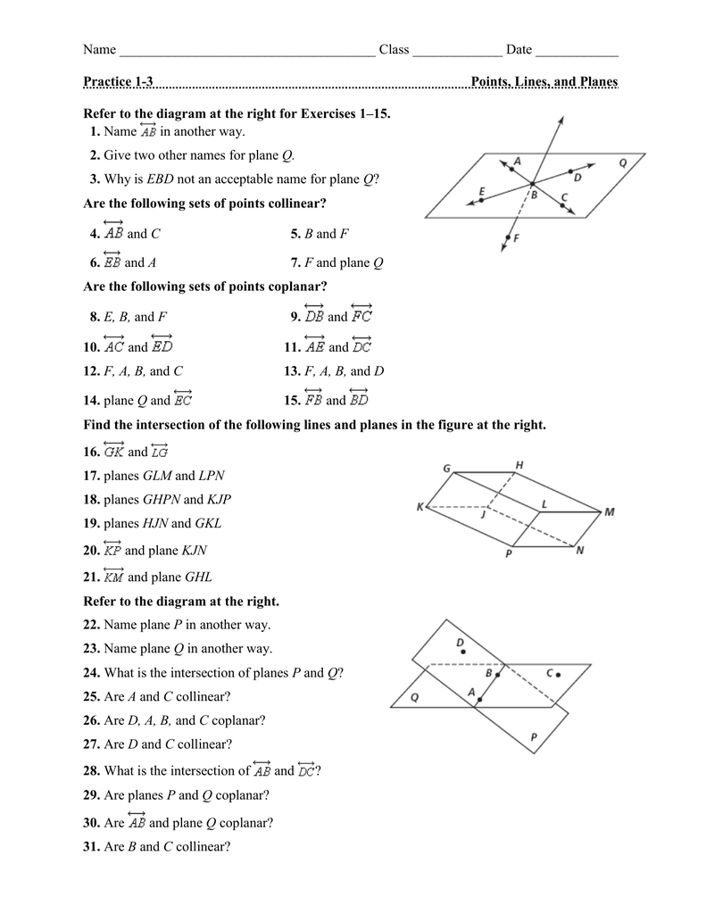49 1 2 Practice Points Lines And Planes Answer Key HamzahJazmin