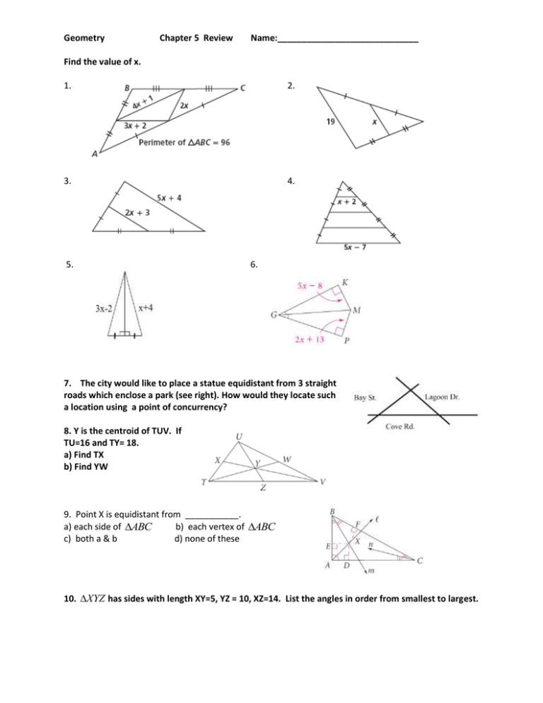 find the value of x worksheet answers geometry