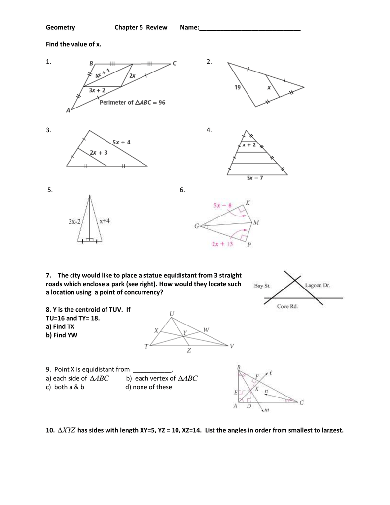 Geometry Chapter 5 Review Find The Value Of X