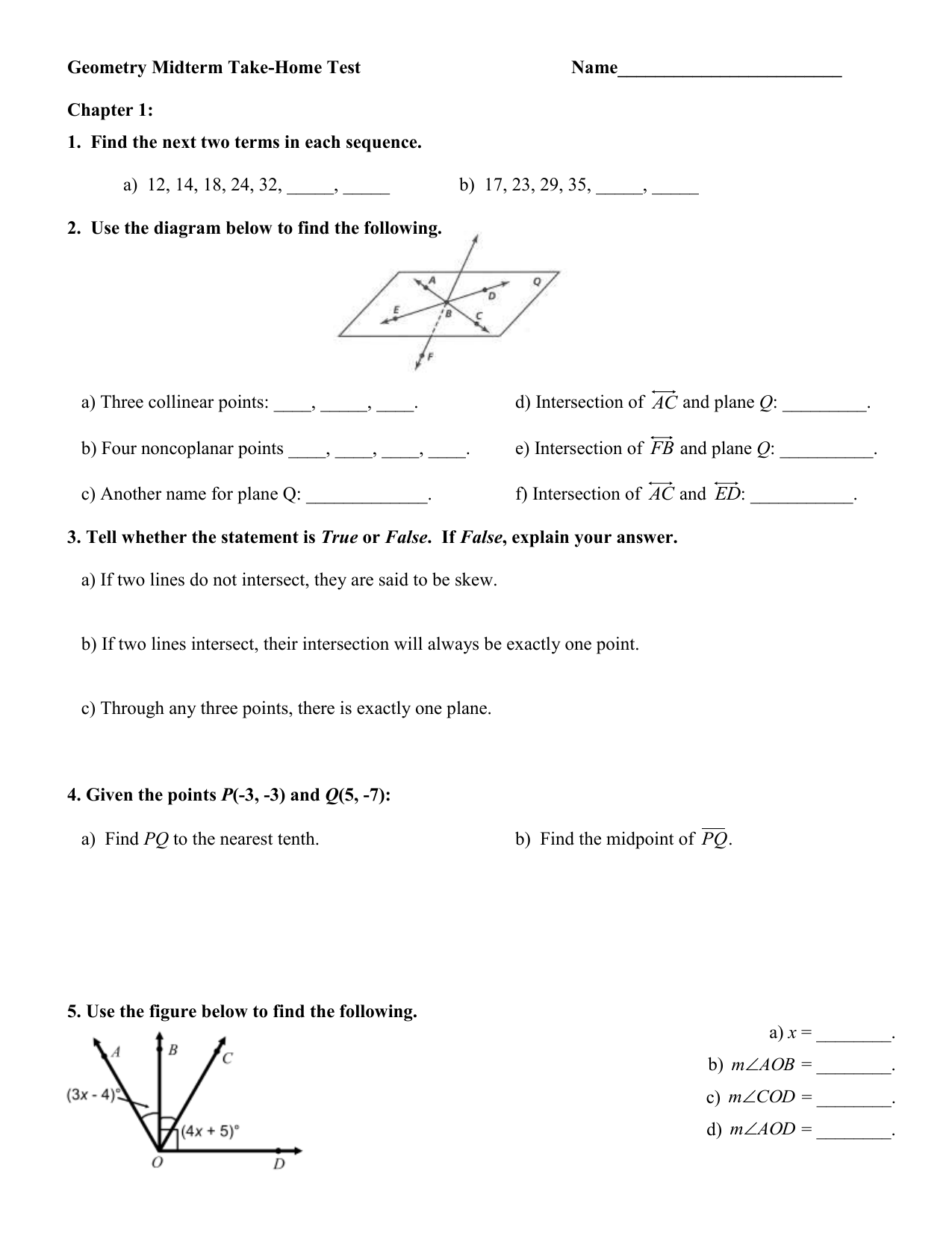 Geometry Midterm Exam Review Answers