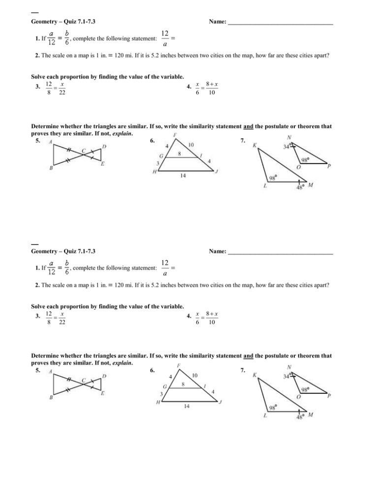 71 Lesson Quiz Geometry Holt Mcdougal Geometry 7 1 Ratios In Similar Polygons 7 1 Ratios In