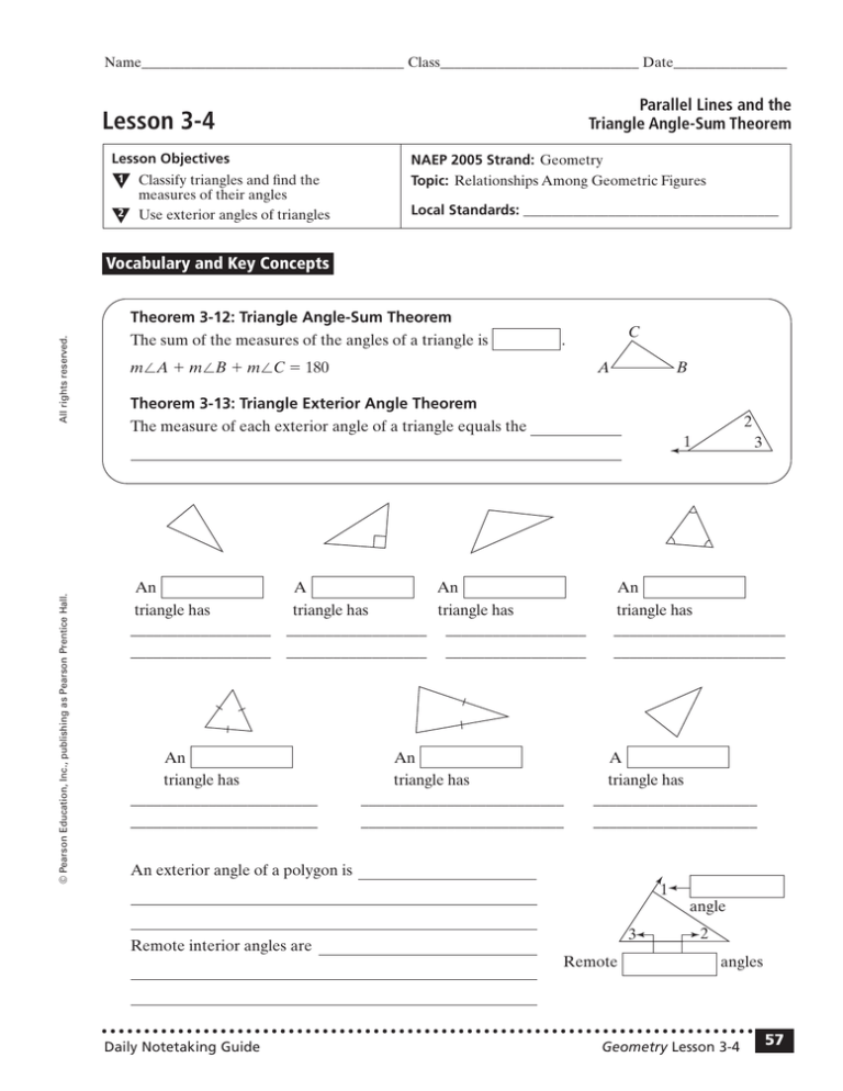 Lesson 3 4 Parallel Lines And The Triangle Angle Sum Theorem