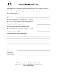 Residence Life Reference Form