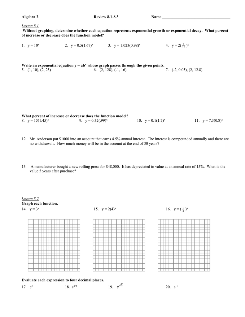 Algebra 25 Review 25.25-25.25 Name In Algebra 2 Review Worksheet