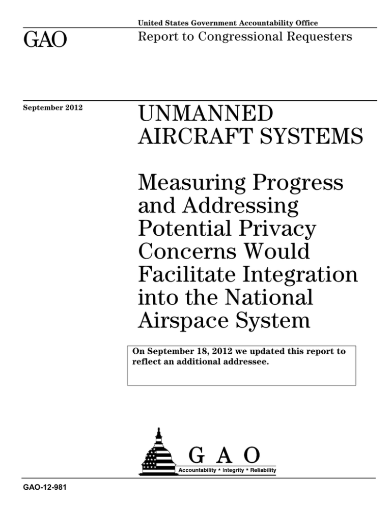 GAO UNMANNED AIRCRAFT SYSTEMS Measuring Progress