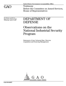 GAO DEPARTMENT OF DEFENSE Observations on the