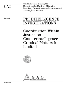 GAO FBI INTELLIGENCE INVESTIGATIONS Coordination Within