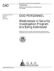 GAO DOD PERSONNEL Weaknesses in Security Investigation Program