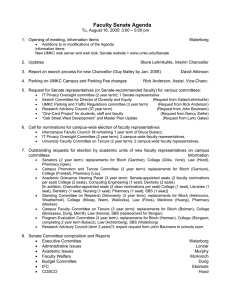 Faculty Senate Agenda Tu, August 16, 2005: 3:00 – 5:00 pm Waterborg