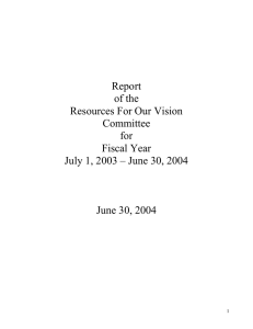 Report of the Resources For Our Vision