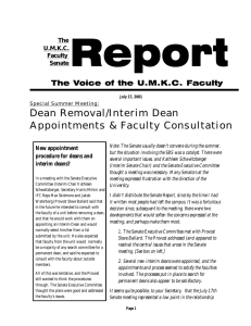 Dean Removal/Interim Dean Appointments &amp; Faculty Consultation The U.M.K.C.