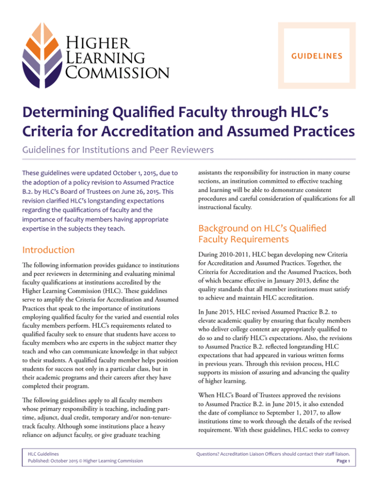 Determining Qualified Faculty through HLC’s Criteria for Accreditation