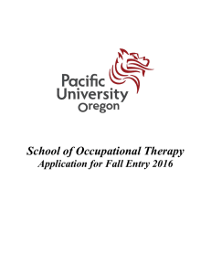 School of Occupational Therapy Application for Fall Entry 2016