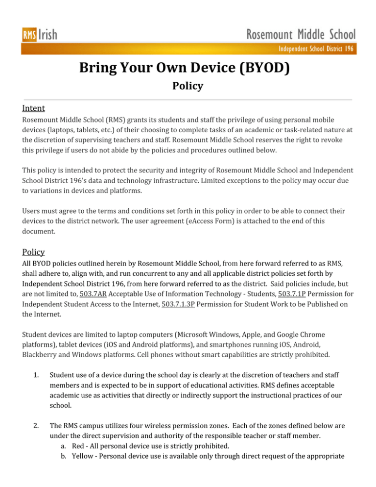 Bring Your Own Device (BYOD) Policy Intent