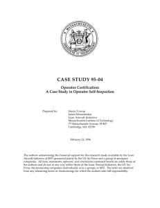 CASE STUDY 95-04 Operator Certification: A Case Study in Operator Self-Inspection