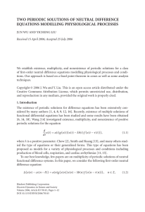 TWO PERIODIC SOLUTIONS OF NEUTRAL DIFFERENCE EQUATIONS MODELLING PHYSIOLOGICAL PROCESSES