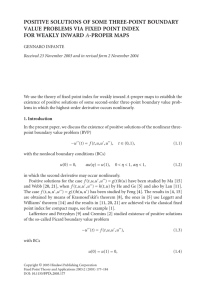 POSITIVE SOLUTIONS OF SOME THREE-POINT BOUNDARY FOR WEAKLY INWARD A