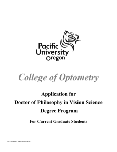 College of Optometry  Application for Doctor of Philosophy in Vision Science