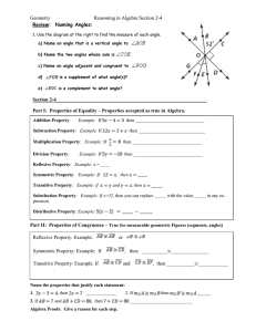 Geometry Reasoning in Algebra Section 2-4 Review:  Naming Angles: