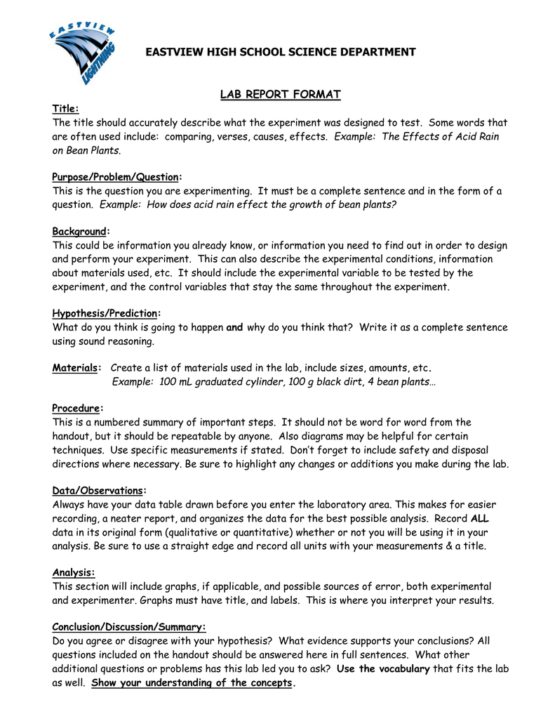 High School Science Lab Report Example SCIENCE LAB REPORT FORMAT Red 