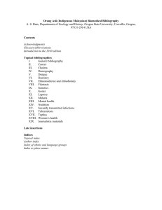 Orang Asli (Indigenous Malaysian) Biomedical Bibliography 97331-2914 USA