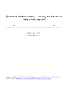 Science, Literature, and Rhetoric in Early Modern England Sarasohn, Lisa T.
