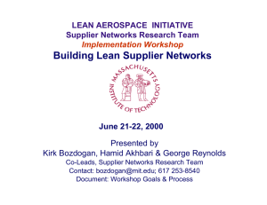 Building Lean Supplier Networks LEAN AEROSPACE  INITIATIVE Supplier Networks Research Team