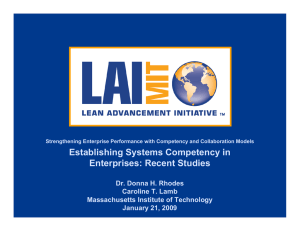 Establishing Systems Competency in Enterprises: Recent Studies Dr. Donna H. Rhodes