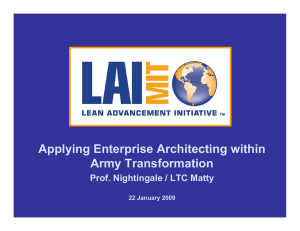 Applying Enterprise Architecting within Army Transformation Prof. Nightingale / LTC Matty