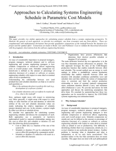 Approaches to Calculating Systems Engineering Schedule in Parametric Cost Models