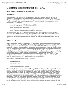 Clarifying Misinformation on TCPA David Safford, IBM Research, October, 2002 Introduction