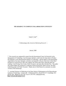 ‘PIE-SHARING’ IN COMPLEX COLLABORATION CONTEXTS* Sandy D. Jap** Journal of Marketing Research