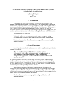 1. Introduction An Overview of Supplier Rating, Certification and Selection Systems