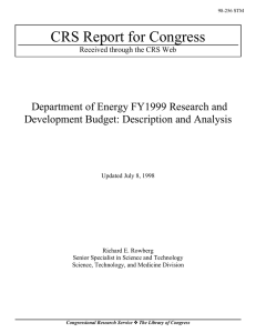CRS Report for Congress Department of Energy FY1999 Research and